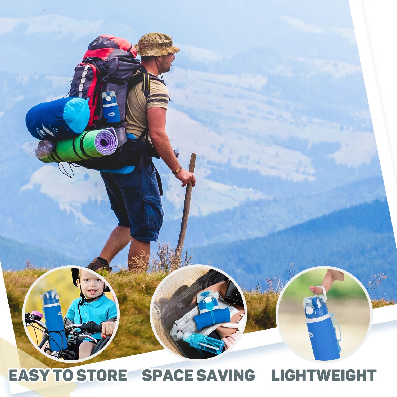 Collapsible Silicone Water Bottle 750ml 26oz Medical Grade BPA Free Leak Proof Foldable Travel Sports Outdoor Water Bottle with Carabiner
