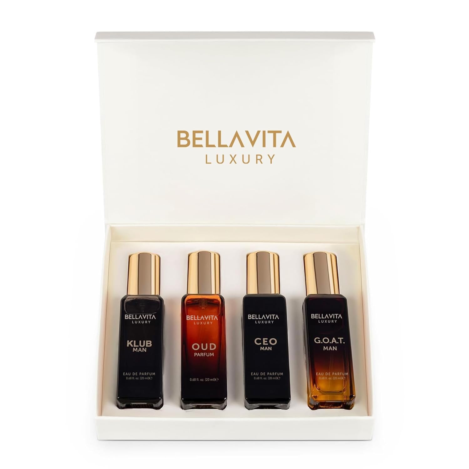 Bellavita Luxury Men'S Perfume Gift Set with CEO Man, G.O.A.T., Klub, and Oud | 80Ml | Perfume for Men | Lavender, Patchouli, Lemon, and Caramel Notes | Long Lasting Men'S Fragrance