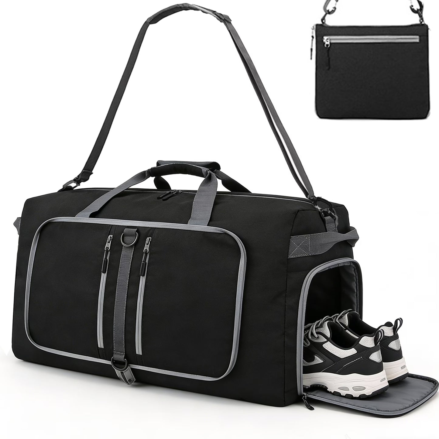 Travel Duffle Bag 24" Foldable Weekender Bags Men Women, 60L Carry on Waterproof Overnight Bag Gym Bag with Shoes Compartment Trolley Sleeve, Large Packable Tote Duffel Bag for Sports Plane
