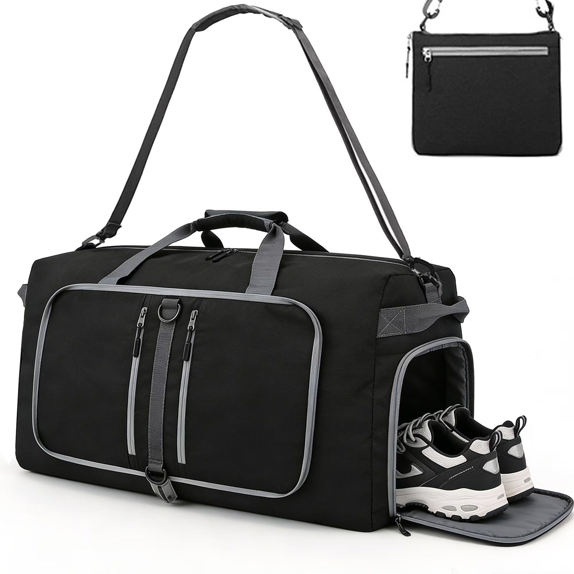 Travel Duffle Bag 24" Foldable Weekender Bags Men Women, 60L Carry on Waterproof Overnight Bag Gym Bag with Shoes Compartment Trolley Sleeve, Large Packable Tote Duffel Bag for Sports Plane