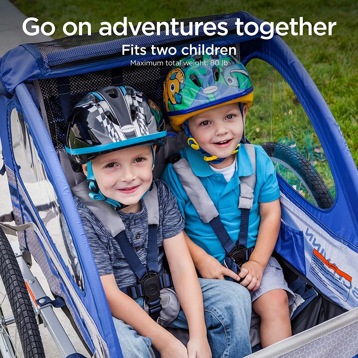 Trailblazer Kids Bike Trailer with Single or Double Seat, Universal Coupler, Folding Frame, Quick-Release Wheels, 2-in-1 Canopy
