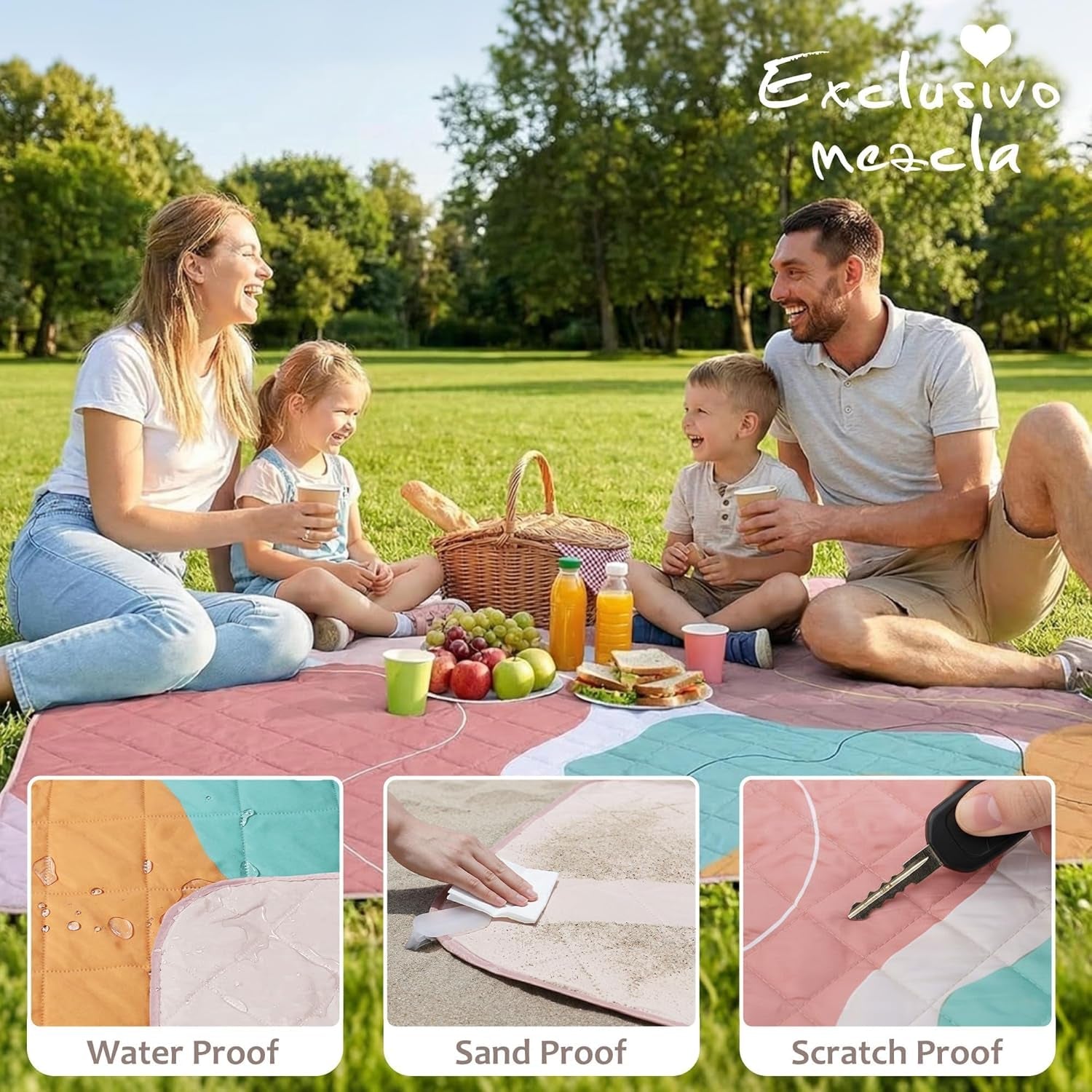 Extra Large Waterproof Picnic Blankets 3 Layer, Sandproof and Foldable Outdoor Blanket for Beach Camping, Park and Travel