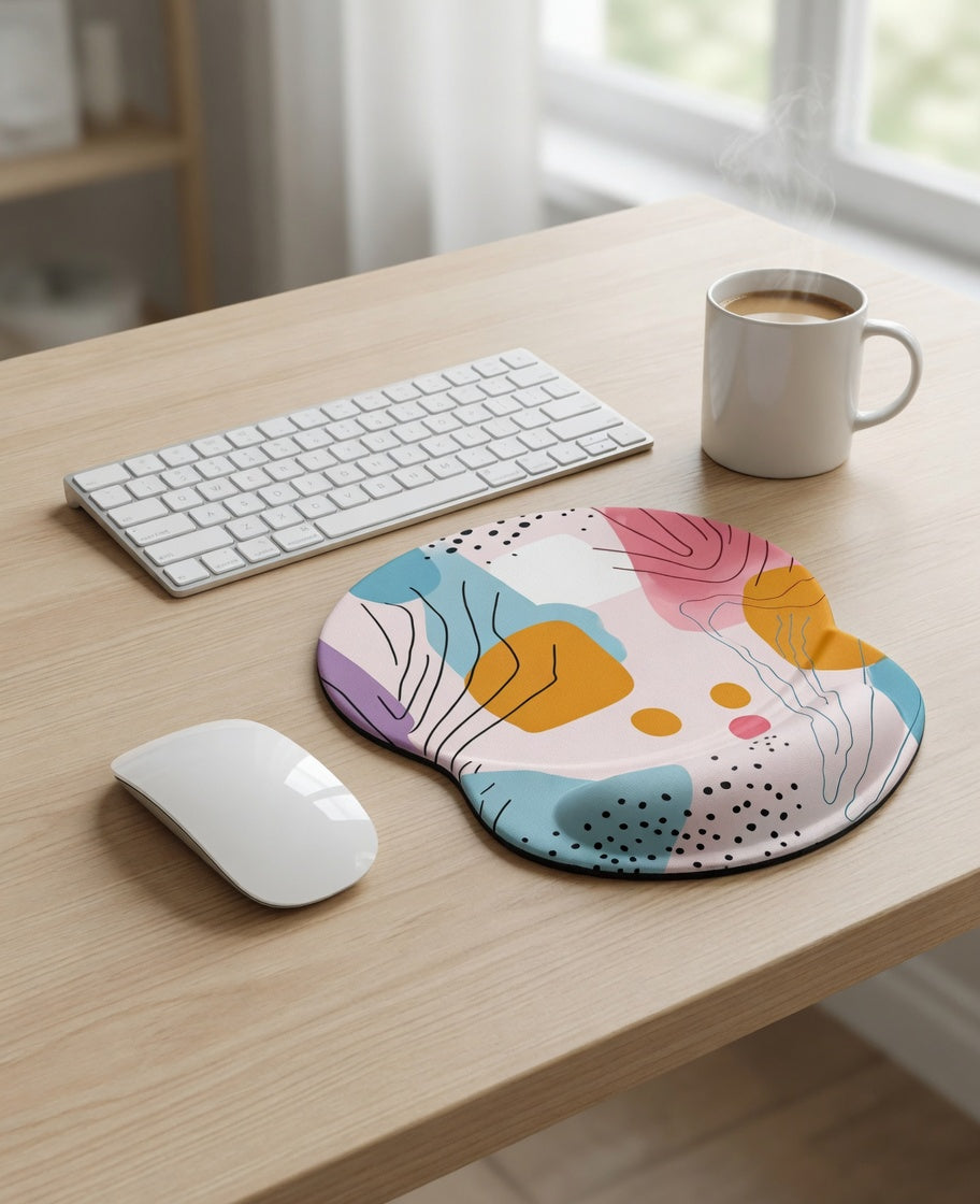 Ergonomic Mouse Pad with Gel Wrist Support – Non-Slip PU Base, Art Style Pattern, 8.7x7.2"