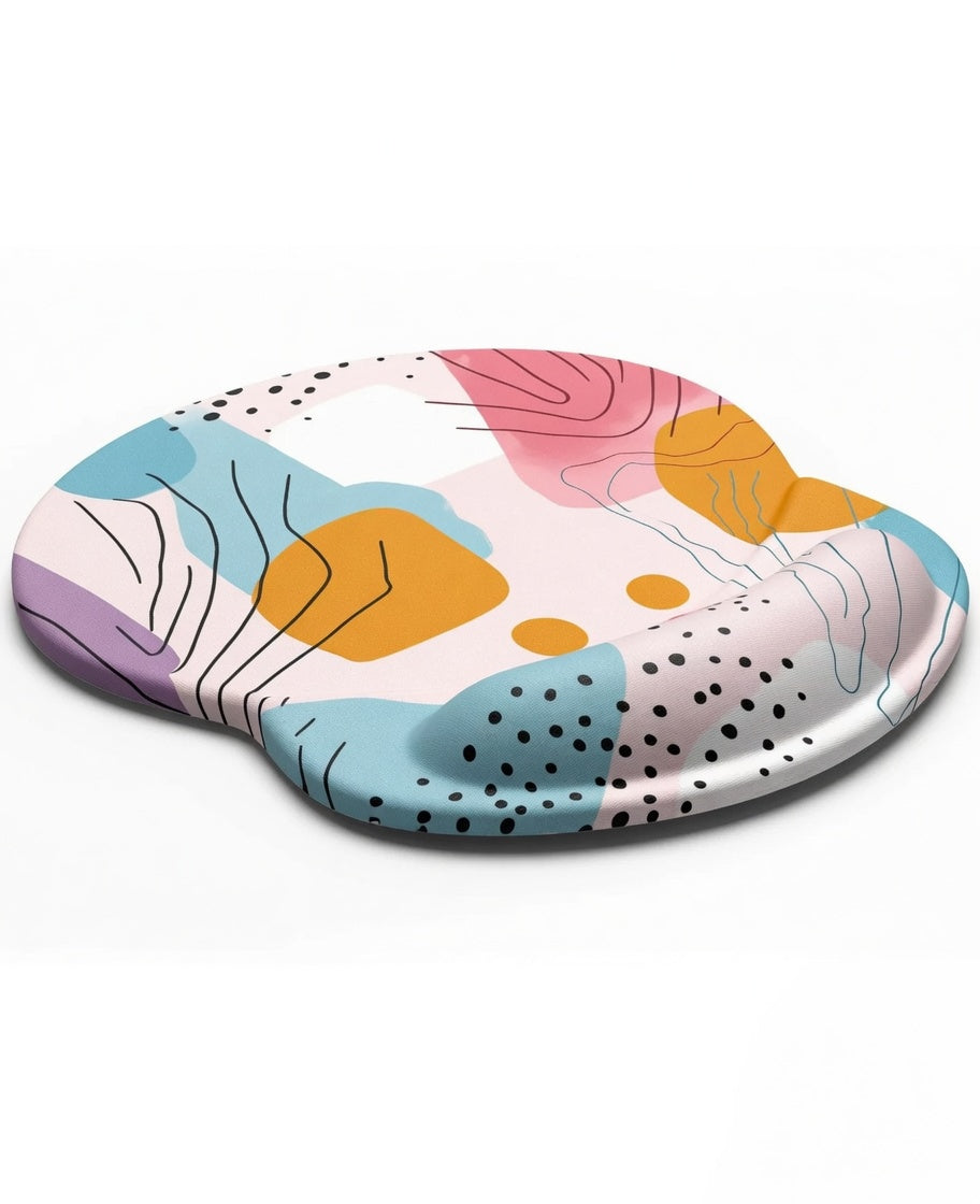 Ergonomic Mouse Pad with Gel Wrist Support – Non-Slip PU Base, Art Style Pattern, 8.7x7.2"