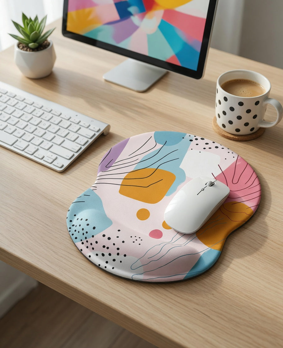 Ergonomic Mouse Pad with Gel Wrist Support – Non-Slip PU Base, Art Style Pattern, 8.7x7.2"