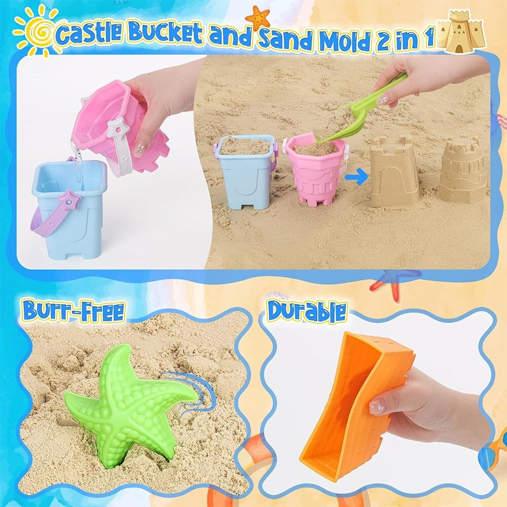 Sand Beach Castle Toys Set for Kids Bucket Shovel Rake Sand Molds Shovel & Rake