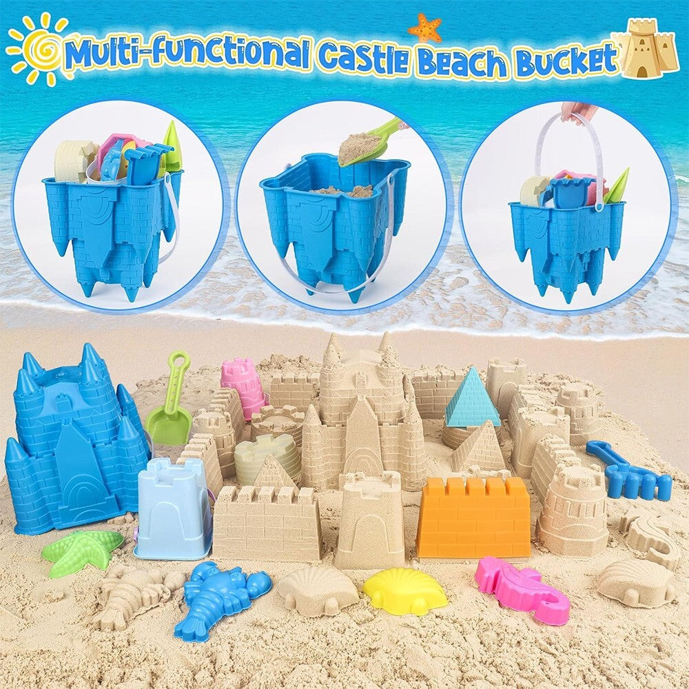 Sand Beach Castle Toys Set for Kids Bucket Shovel Rake Sand Molds Shovel & Rake