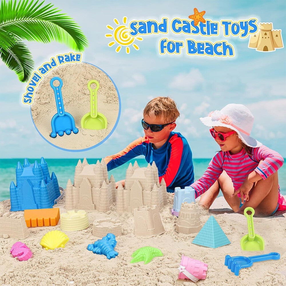 Sand Beach Castle Toys Set for Kids Bucket Shovel Rake Sand Molds Shovel & Rake