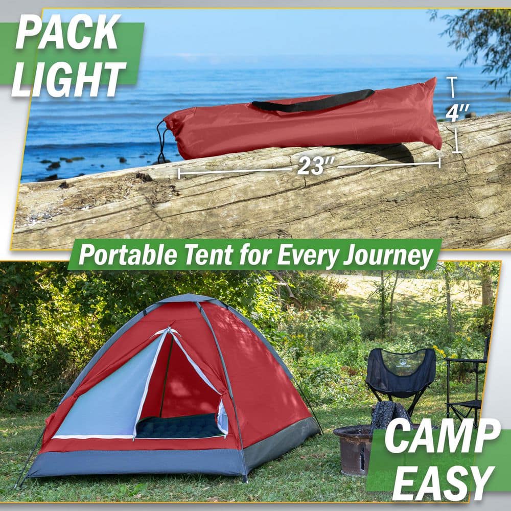 2-Person Brick Red Happy Camper Tent - Easy Setup Lightweight Backpacking Tent with Rain Fly, Ventilation Window & Storage Pocket