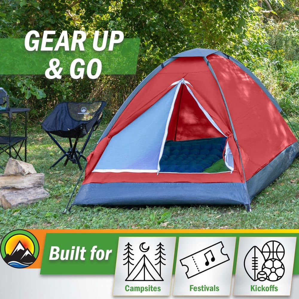 2-Person Brick Red Happy Camper Tent - Easy Setup Lightweight Backpacking Tent with Rain Fly, Ventilation Window & Storage Pocket