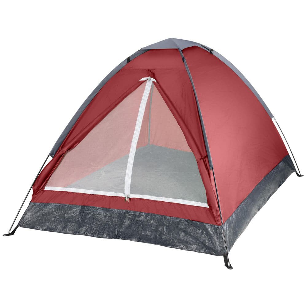 2-Person Brick Red Happy Camper Tent - Easy Setup Lightweight Backpacking Tent with Rain Fly, Ventilation Window & Storage Pocket