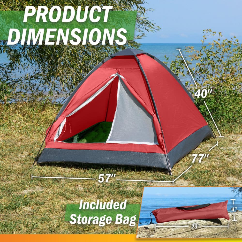 2-Person Brick Red Happy Camper Tent - Easy Setup Lightweight Backpacking Tent with Rain Fly, Ventilation Window & Storage Pocket